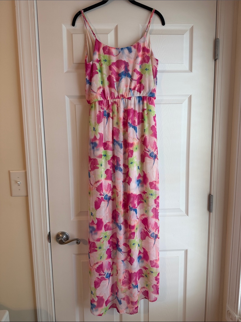Lush Pink Floral Watercolor V-Neck High Low Maxi Dress - Picture 5 of 5